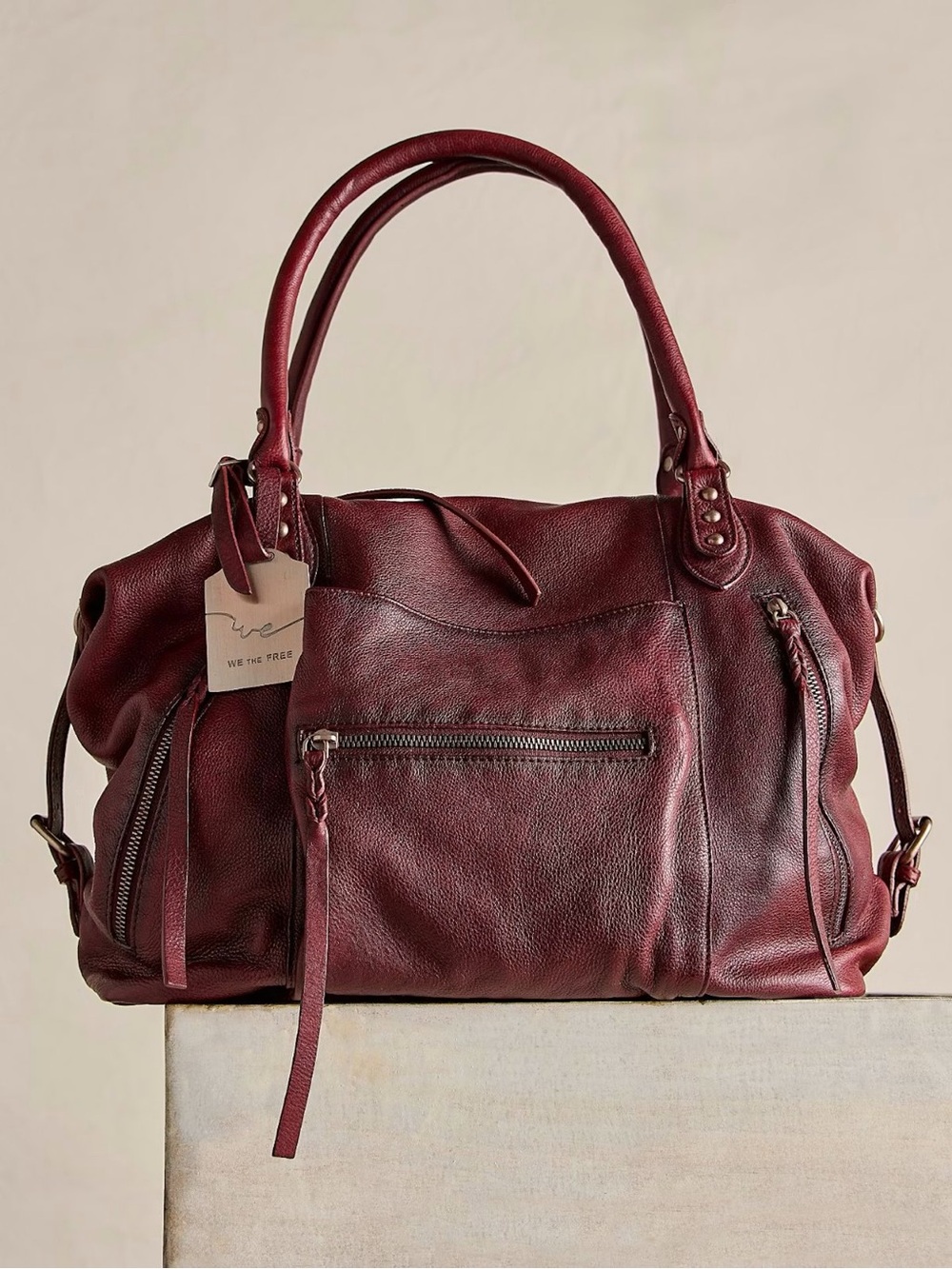 1219. FREE PEOPLE Emerson leather bag in Red Rock/Wine NWT (with discoloration) - Picture 2 of 8